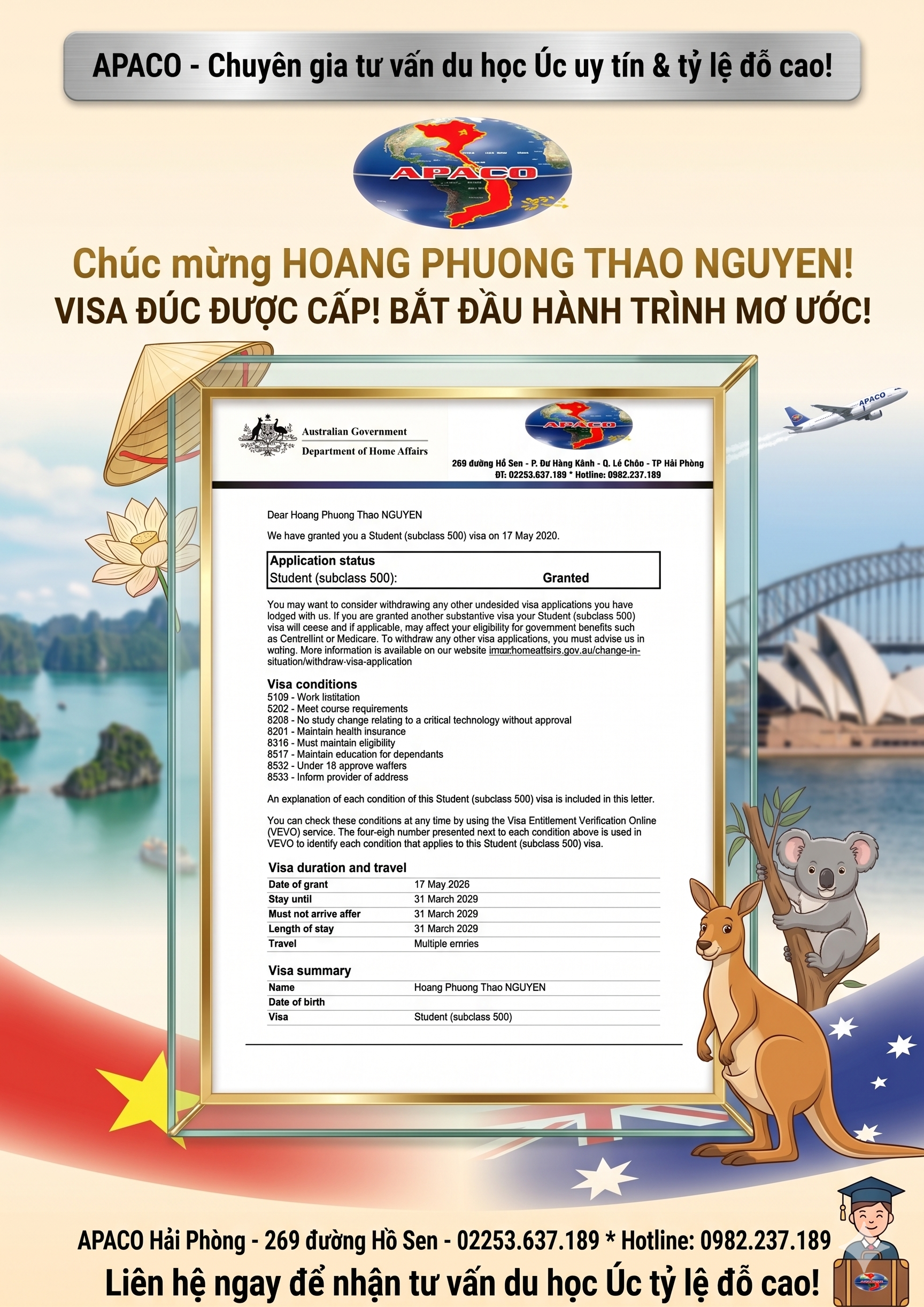 Chào tuần mới bằng chiếc visa du học Úc xịn sò nha